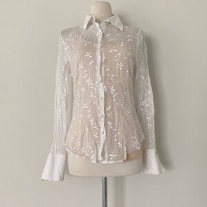 Anne Fontaine Vintage Sheer Embroidered Blouse size 3 / EU 40